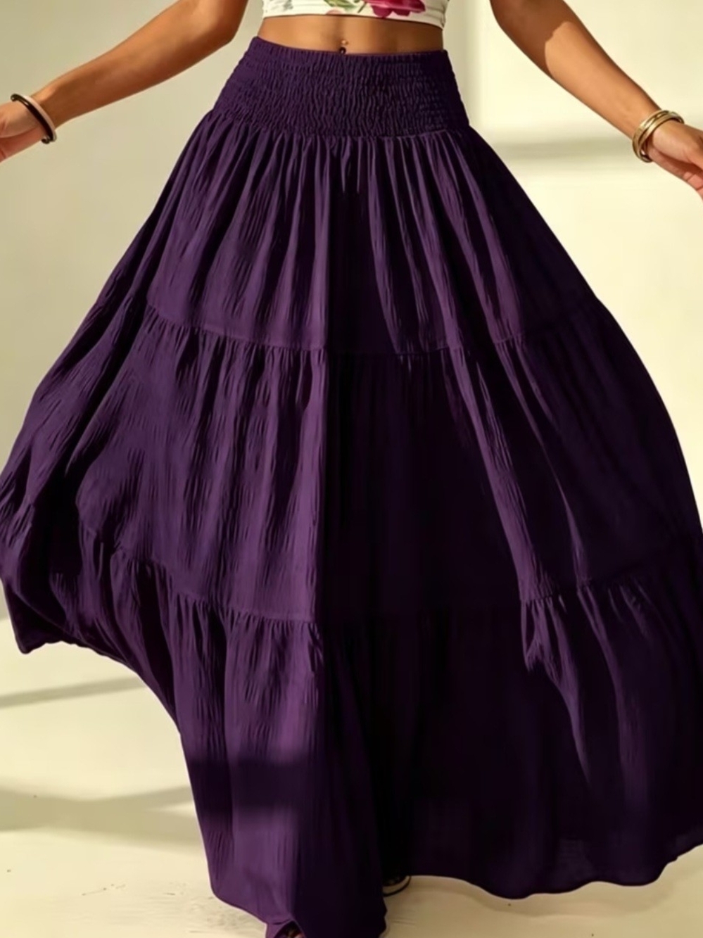 Purple Tiered Maxi Skirt - Women